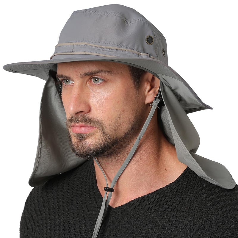 JORMATT Unisex UV Protection Outdoor Wide Brim Sun Hat UPF 50+ with Flap Neck Cover Foldable Fishing Safari Caps Size 22-23.5 Inch, G-Gray - Image 1